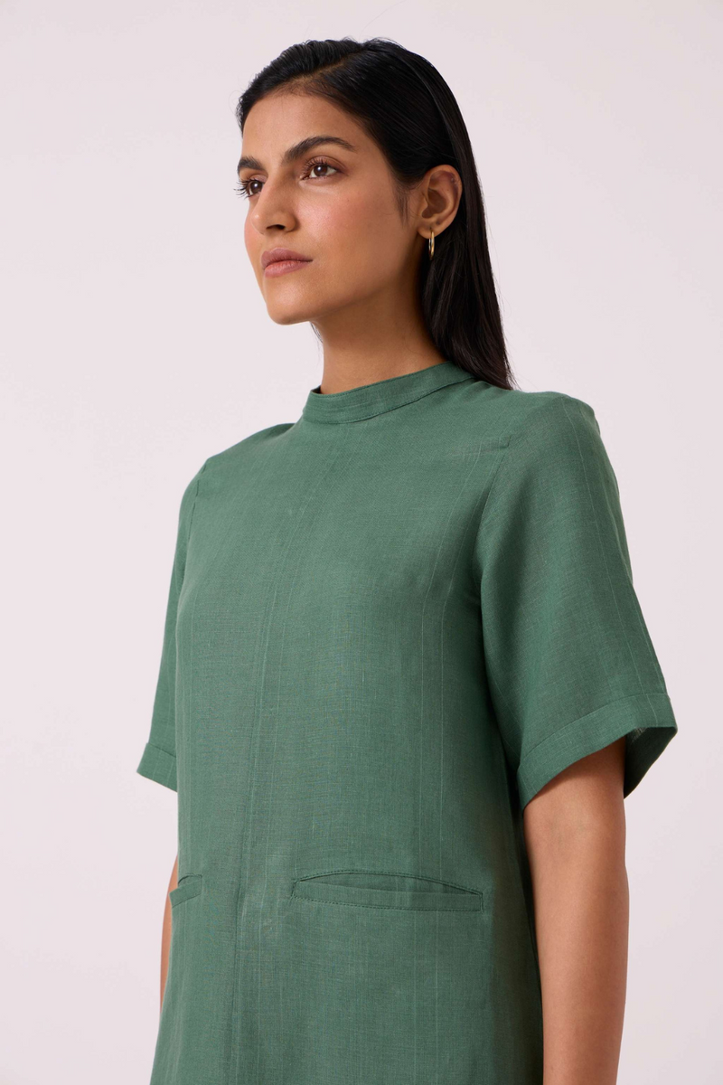 Tula Green Linen Shift Dress linen by The Summer House in green color for women in Singapore