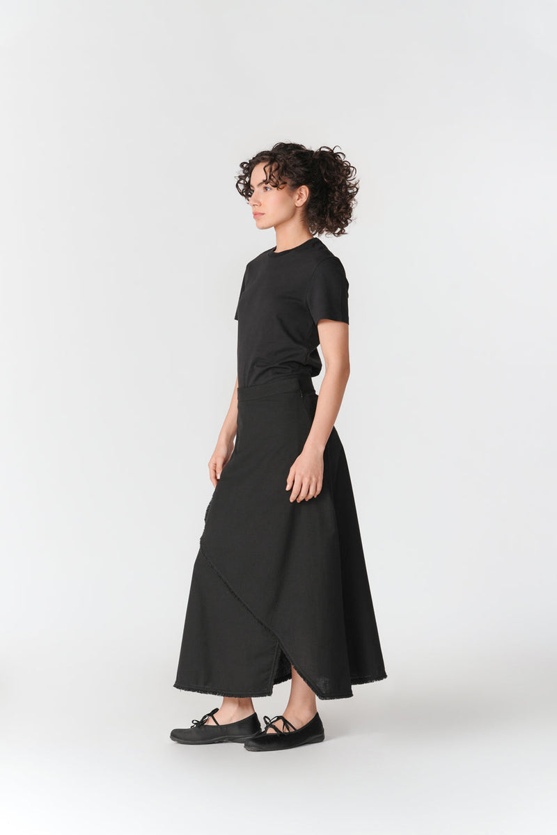 Frayed Edge Asymmetric Skirt skirt by Turn Black in black for women in Singapore