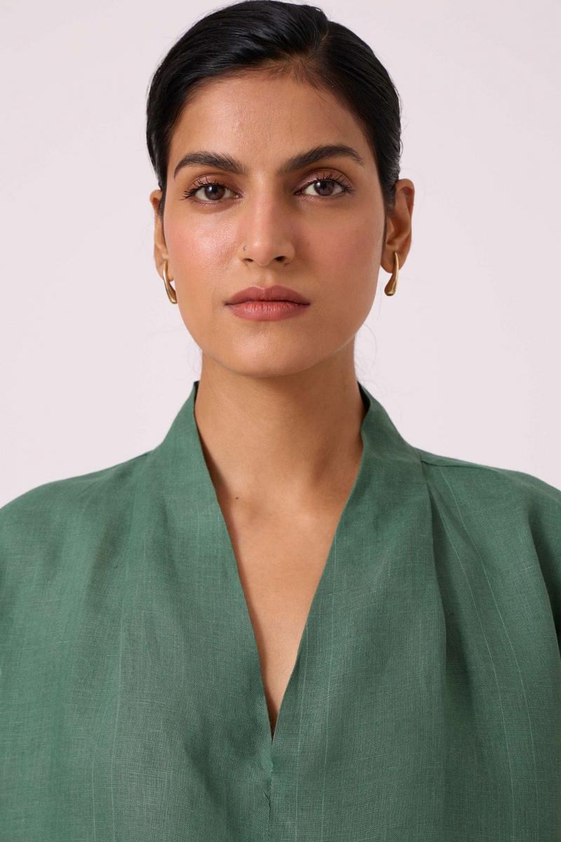 Orion Green Linen Top linen by The Summer House in green color for women in Singapore