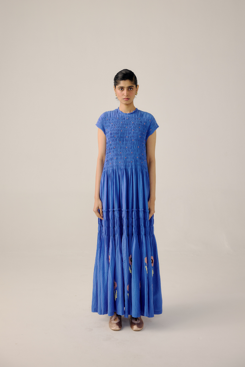July Dress - Electric Blue linen by CORD in blue for women in Singapore