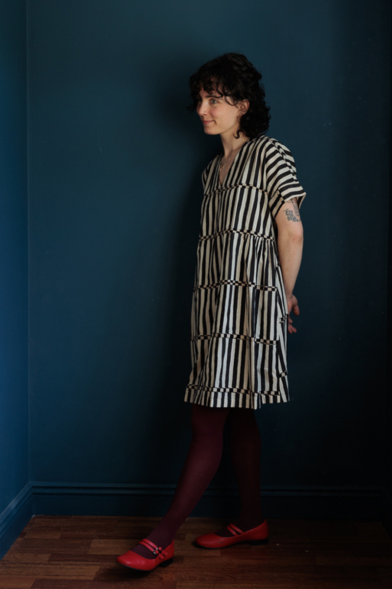 Timeless Stripe Dress-Black handwoven cotton dress by World of Crow in multicolor for women in Singapore