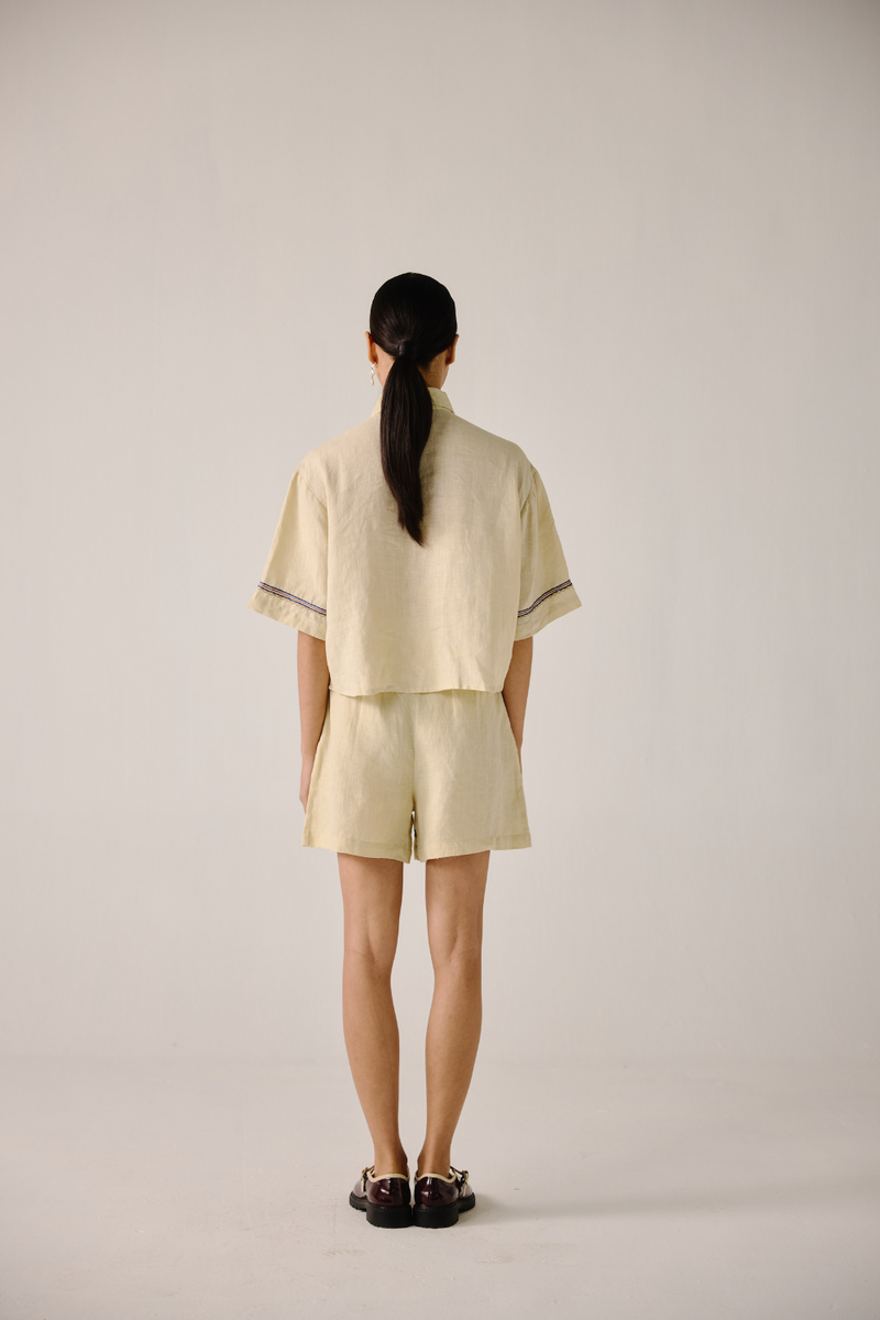 Leo Set - Ivory Cross Stitch Emb. linen by CORD in ivory for women in Singapore
