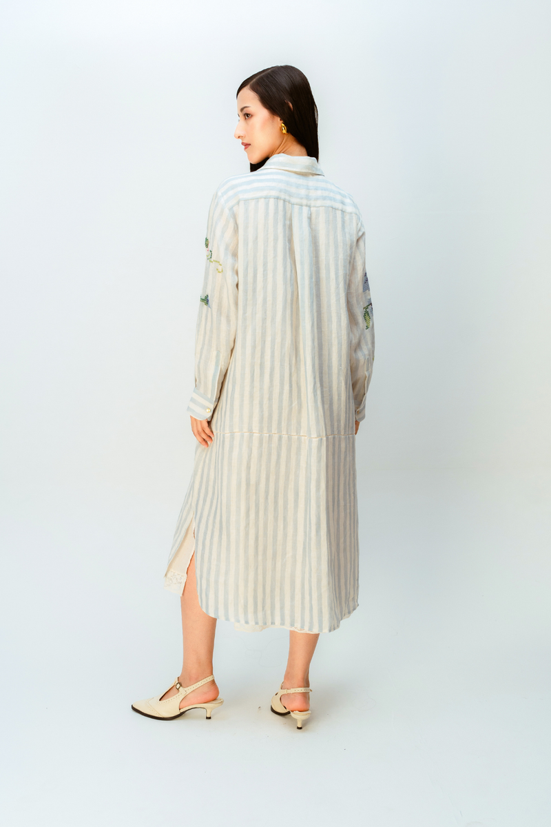 CLOUDED RIBBON DRESS linen dress by Ode to Odd in blue for women in Singapore