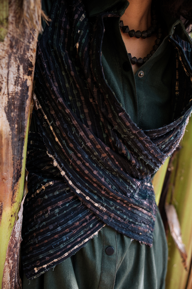 Upcycled Handwoven Seattle Wrap Calf Dress - Green cotton by The Terra Tribe in green color for women in Singapore