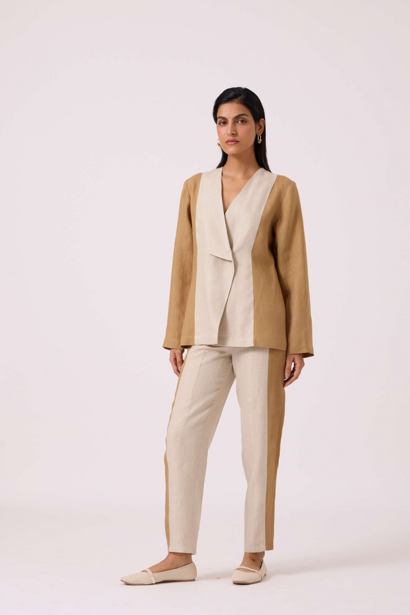 Dimtri Linen Panelled Jacket linen by The Summer House in beige color for women in Singapore