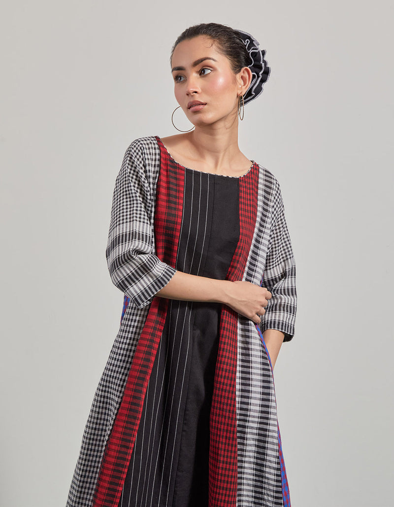 Ruella 16 Panelled Dress gamcha dress by 145 East in black ,maroon for women in Singapore