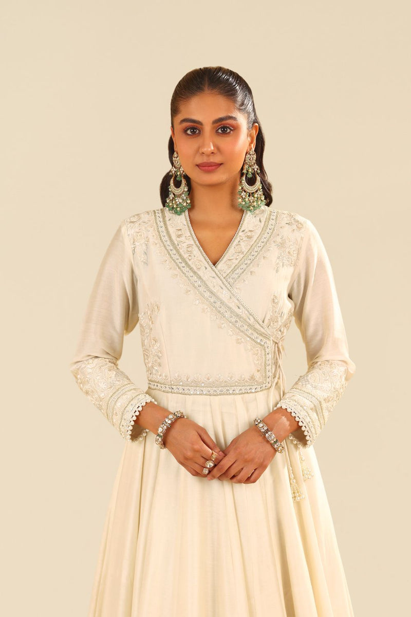 Ameena - Long Anarkali With Skirt And Dupatta-Daisy Ivory silk by SHEETAL BATRA in ivory color for women in Singapore