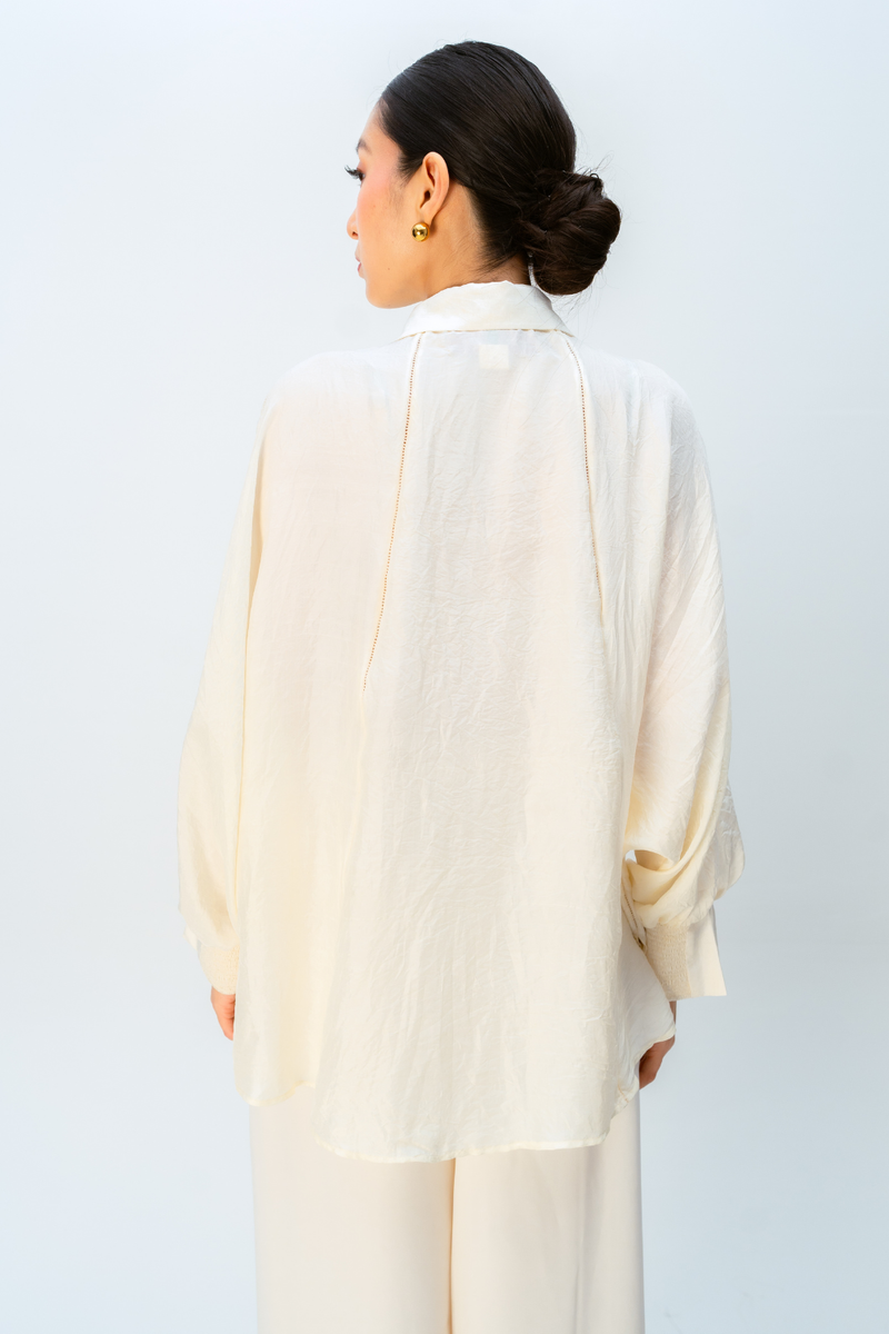 BLUSH MELLOW SHIRT silk top/shirt by Ode to Odd in off white for women in Singapore