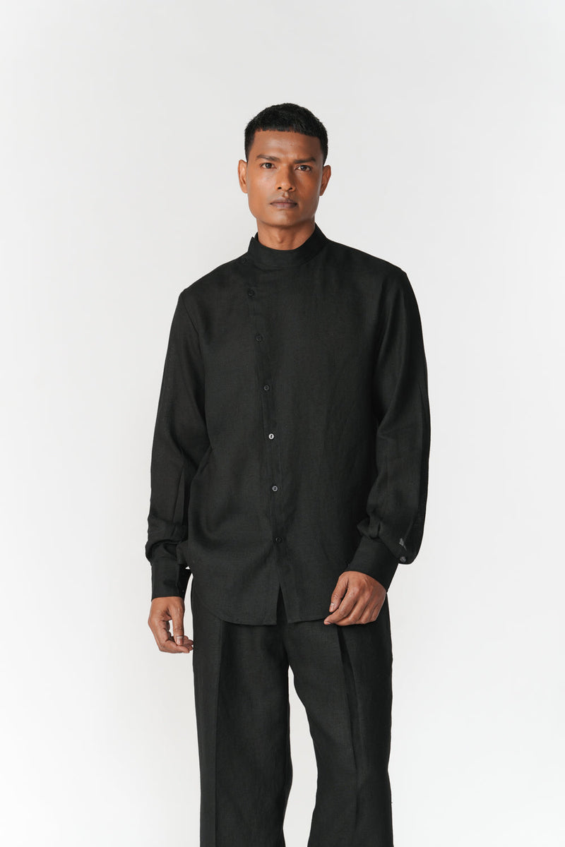 Asymmetric Front Panel Shirt top/shirt by Turn Black in black for men in Singapore