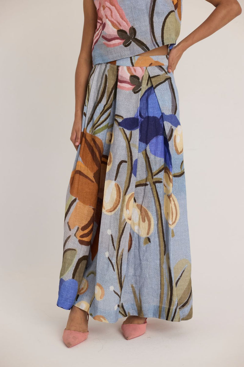 NICO LINEN TOP & SKIRT SET linen by Yam in blue color for women in Singapore