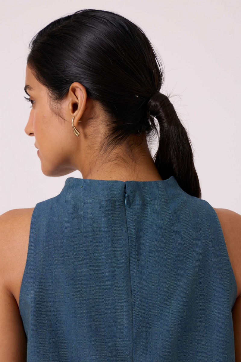 Ernest Blue Handwoven Cropped Top cotton by The Summer House in green color for women in Singapore