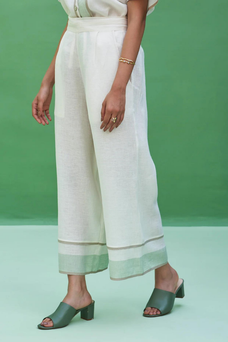 Mara Border Linen Pant
- Ivory linen by Manan in ivory color for women in Singapore