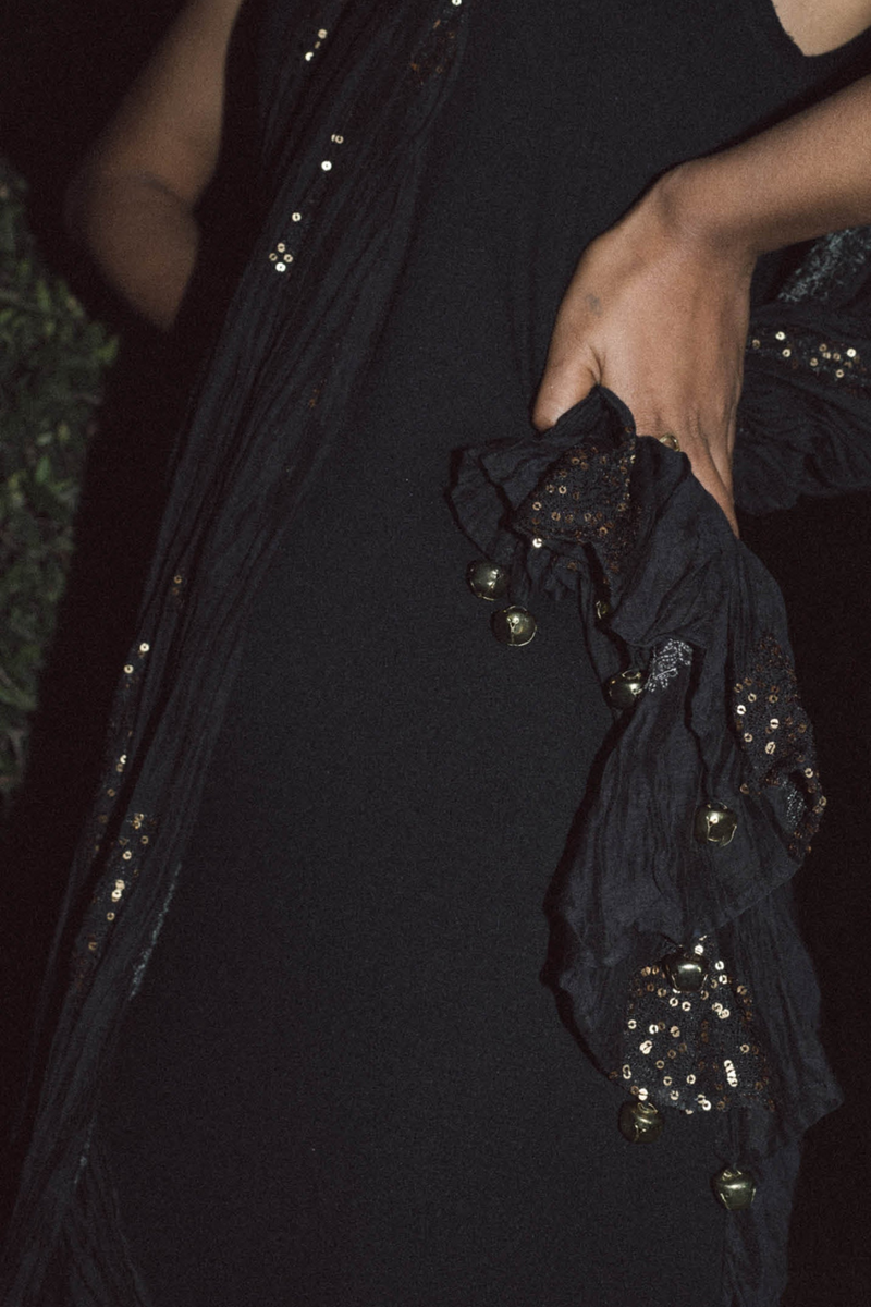 NAVA EMBROIDERED SARI DRESS 100% cotton Buy NAVA EMBROIDERED SARI DRESS from C&W | Dresses for Women by Ituvana in black color for women in Singapore