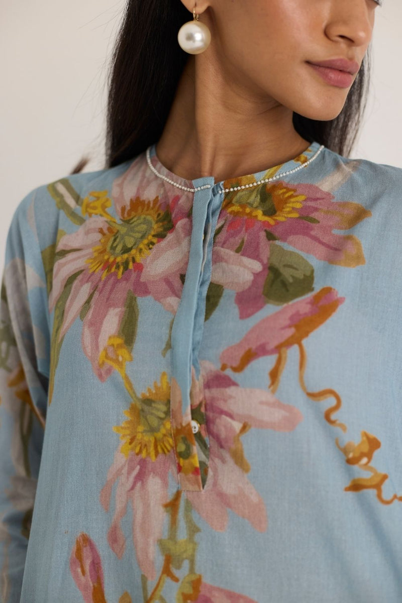 TAFFY LONG COTTON KURTA SET cotton by Yam in blue color for women in Singapore