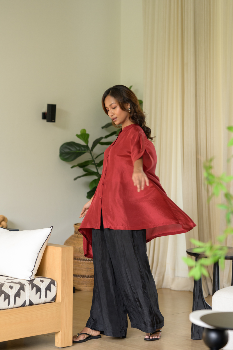 Ruby Kaftan Top silk top/shirt by Zanzibar Living in ruby red for women in Singapore