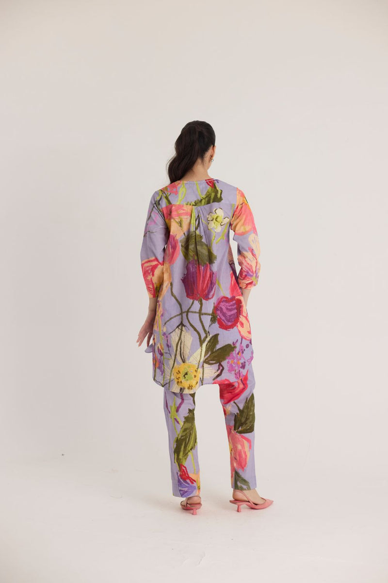 DOLLY PURPLE SHORT COTTON KURTA SET cotton by Yam in multi color for women in Singapore