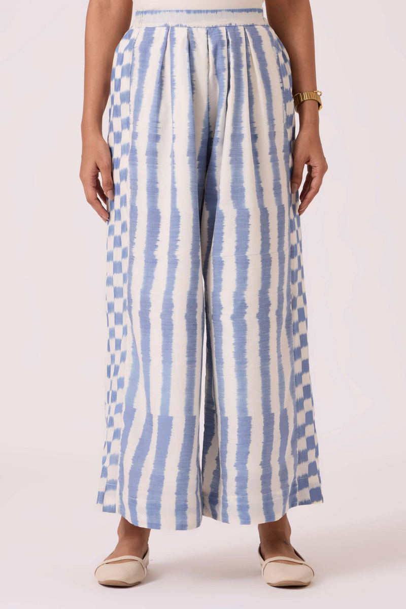 Ivan Blue Striped Ikat Pants cotton by The Summer House in blue color for women in Singapore