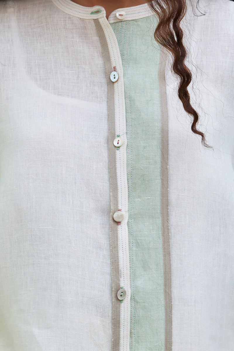 Kol Border Linen Co-ord Set - Ivory linen by Manan in ivory color for women in Singapore