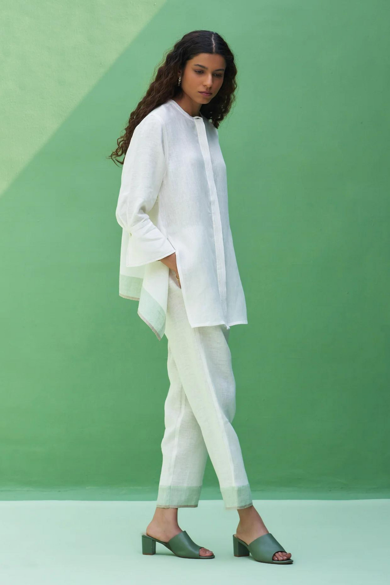 Yoshi Border Linen Co-ord Set
- Ivory linen by Manan in ivory color for women in Singapore