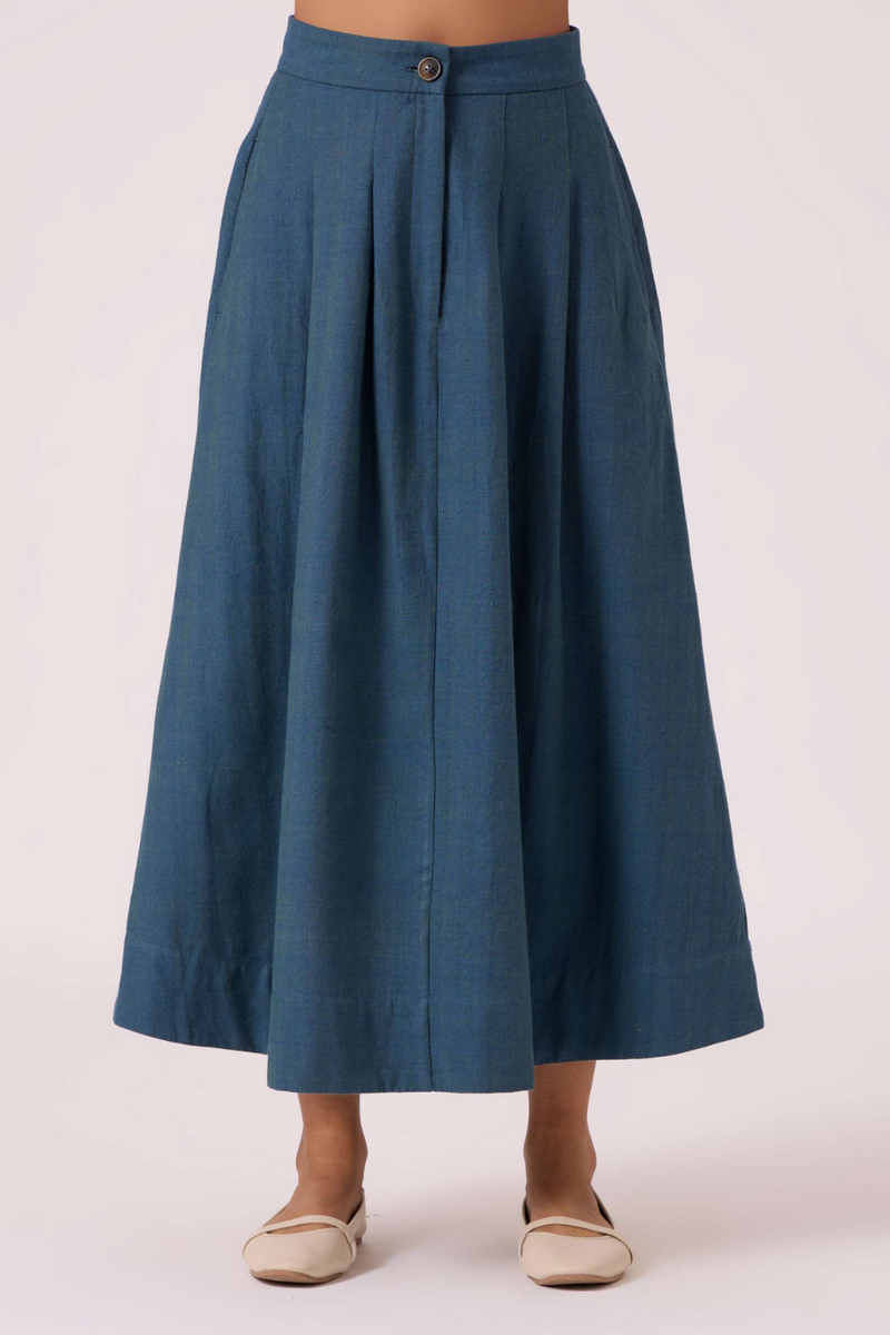 Eliot Blue Handwoven Skirt cotton by The Summer House in green color for women in Singapore
