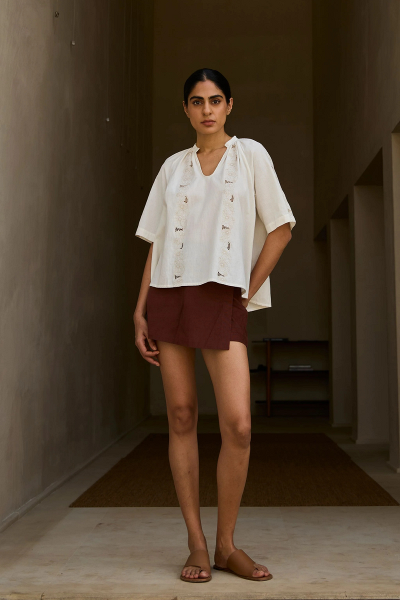 Bheer Handwoven Embroidered Top cotton by The Summer House in white color for women in Singapore