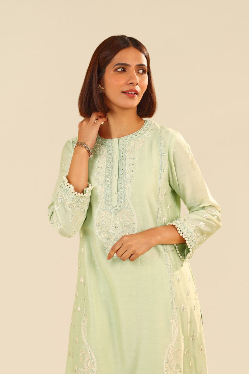 Zahra - Short Kurta With Dhoti-Mint Green silk by SHEETAL BATRA in mint color for women in Singapore