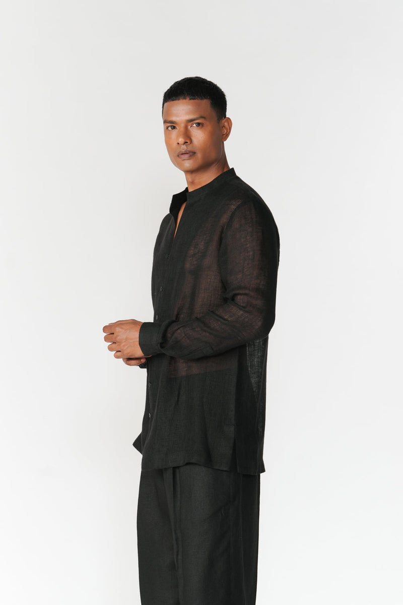 Relaxed Linen Gauze Shirt top/shirt by Turn Black in black for men in Singapore