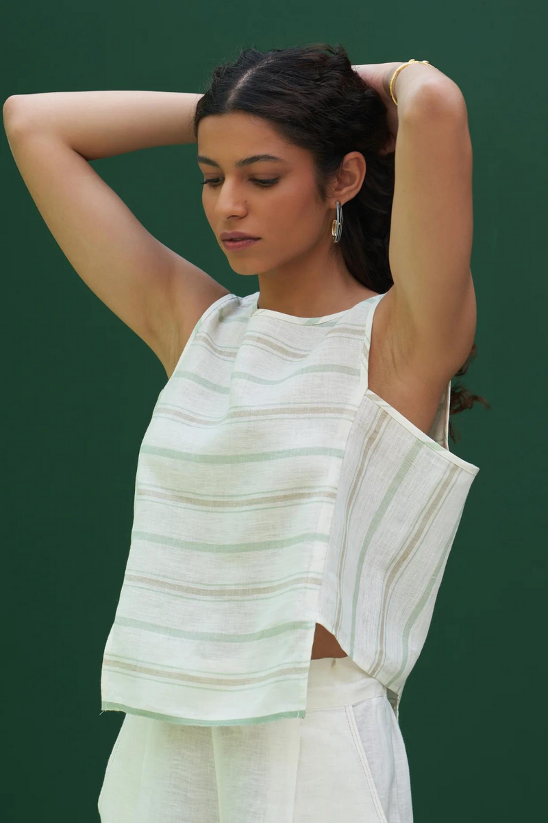 Jiho Striped Linen Crop Top
- Mint linen by Manan in mint color for women in Singapore