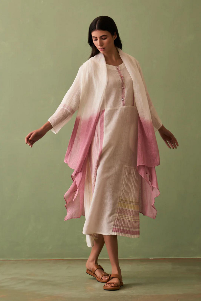 Ana Ombre Linen Overlay - Ivory linen by Manan in ivory color for women in Singapore