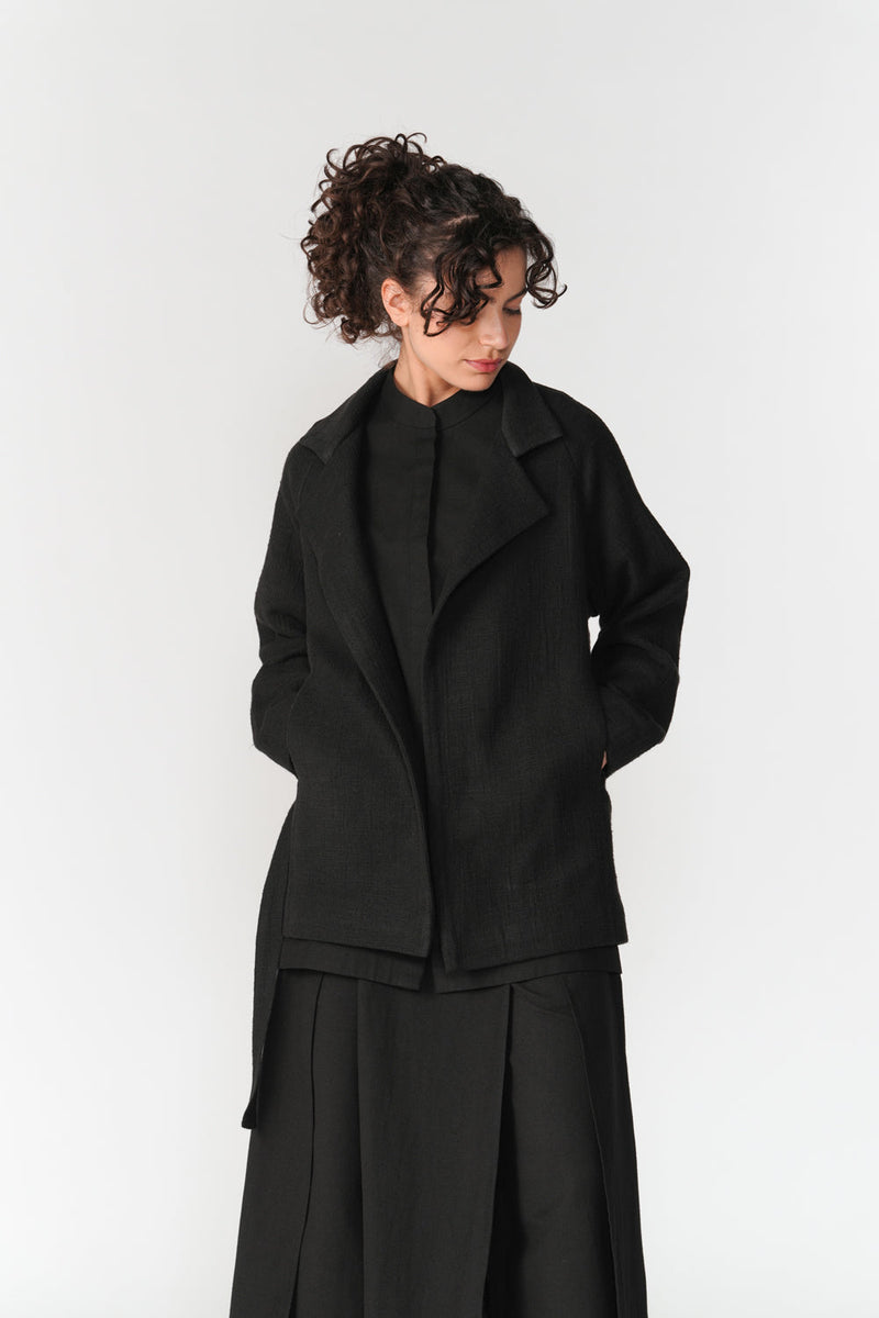 Chenille Short Overcoat jacket/overlay by Turn Black in black for women in Singapore