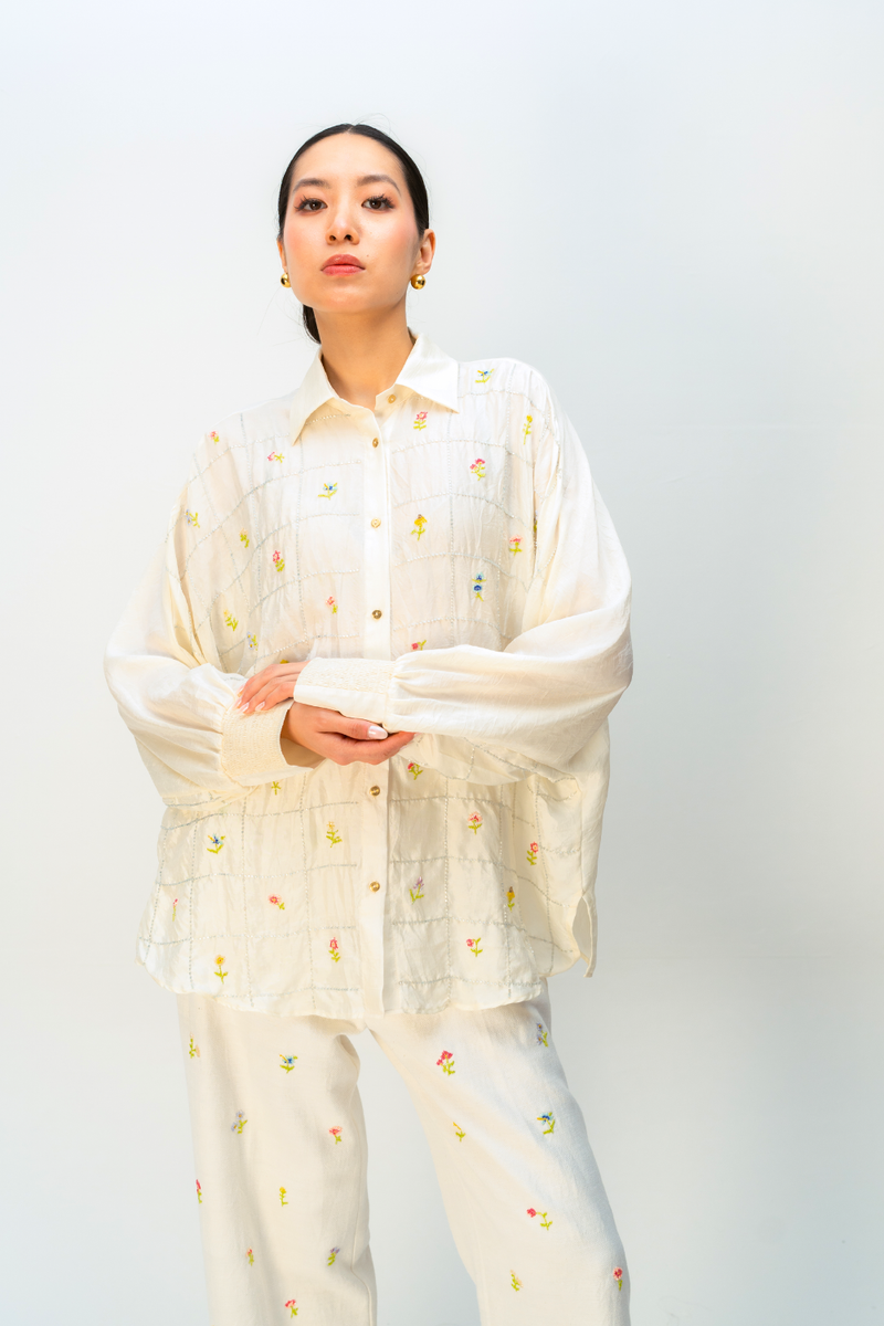 TWILIGHT ORCHARD SHIRT silk top/shirt by Ode to Odd in off white for women in Singapore