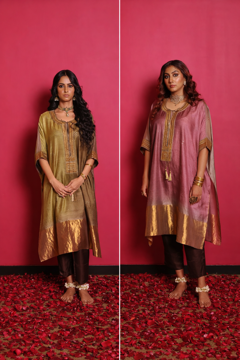Tussore Silk shaded Baadla Kurta & Pant Set