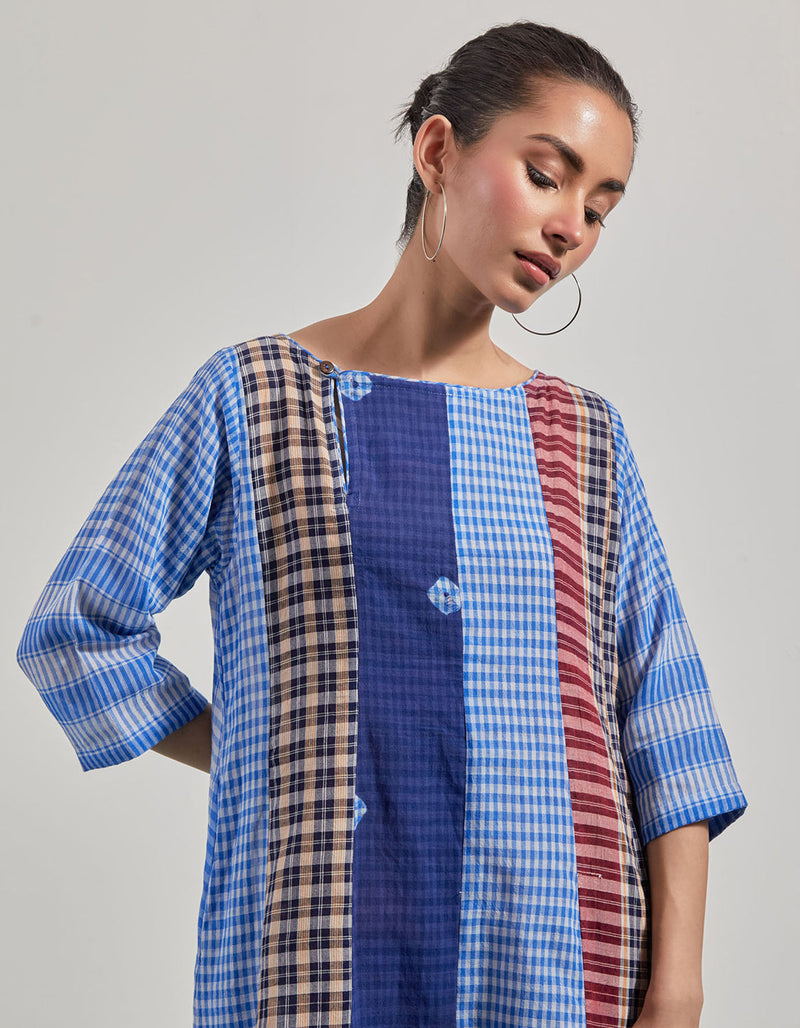 The Sarus Dress gamcha dress by 145 East in blue for women in Singapore