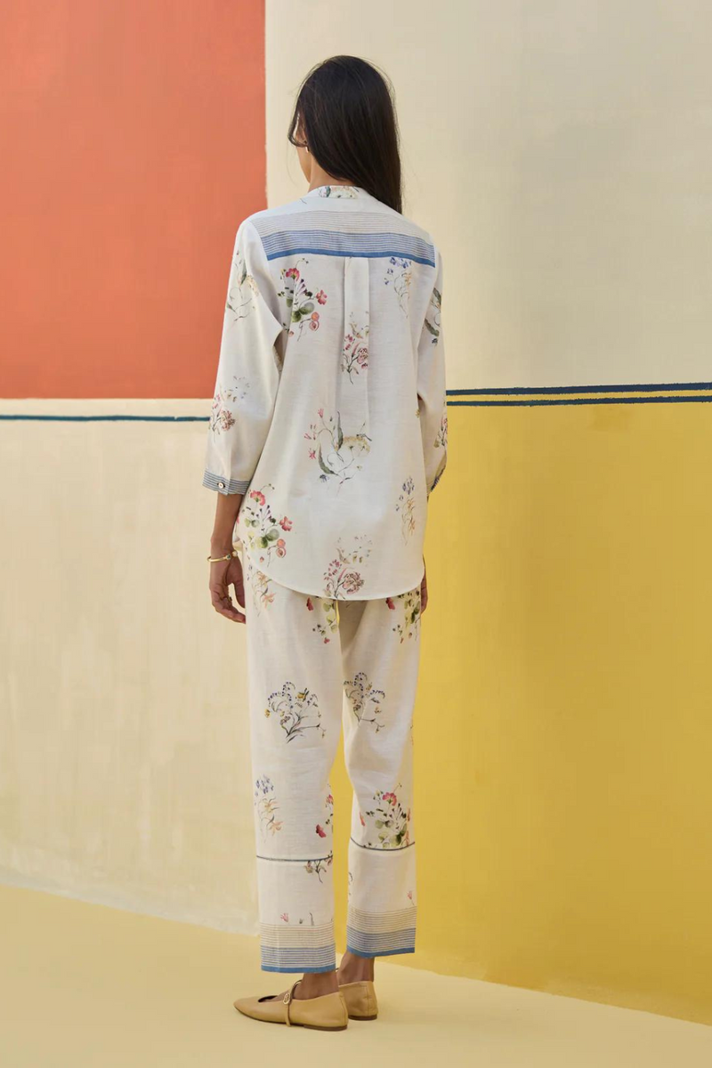 Vani Watercolour Floral Co-ord Set
-Ivory linen by Manan in ivory color for women in Singapore