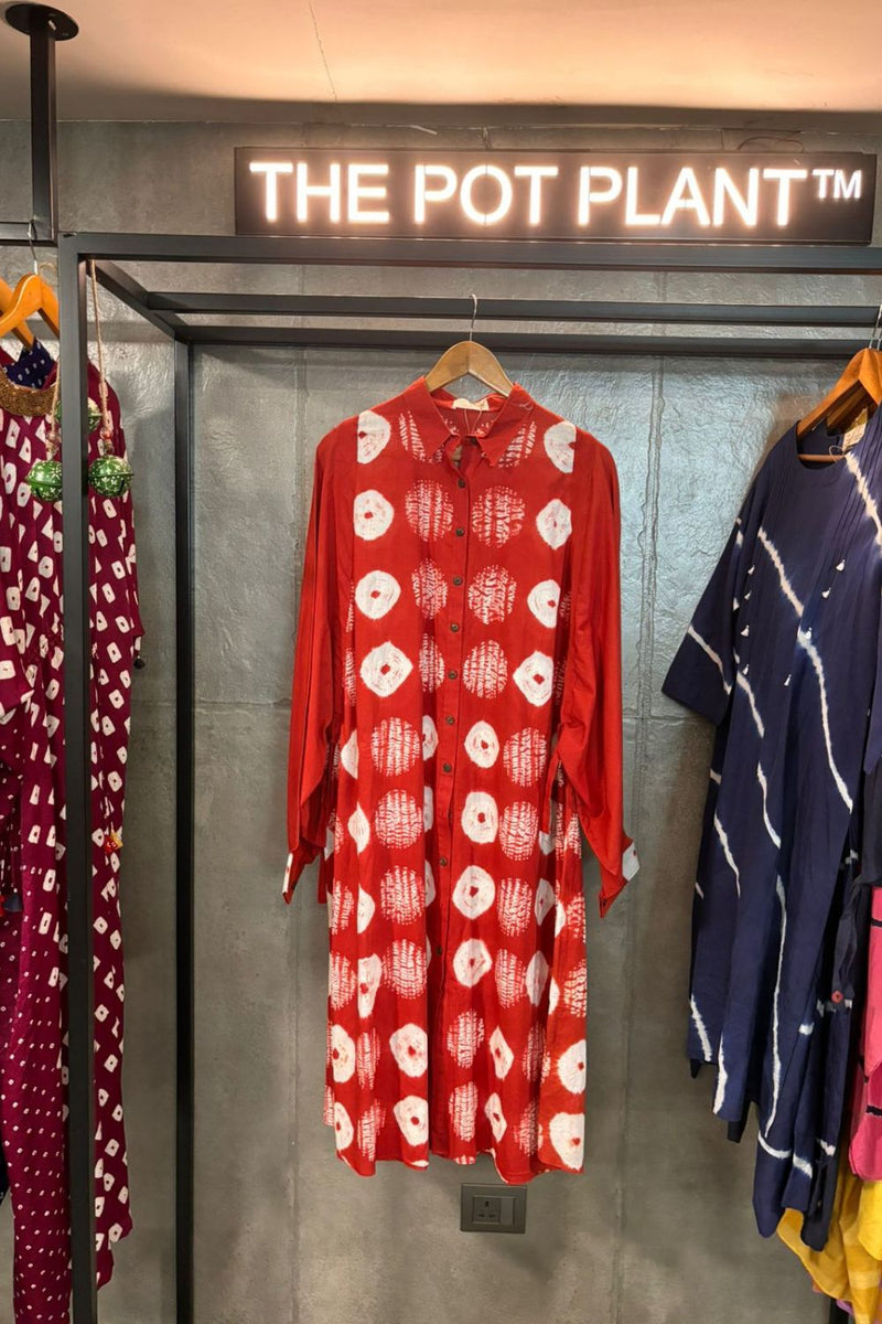 TPPOP24-6 RED HAND DONE SHIBORI DRESS