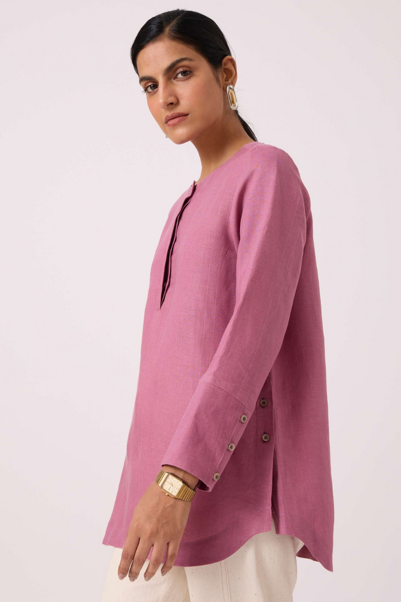 Macondo Lilac Linen Top linen by The Summer House in mauve color for women in Singapore