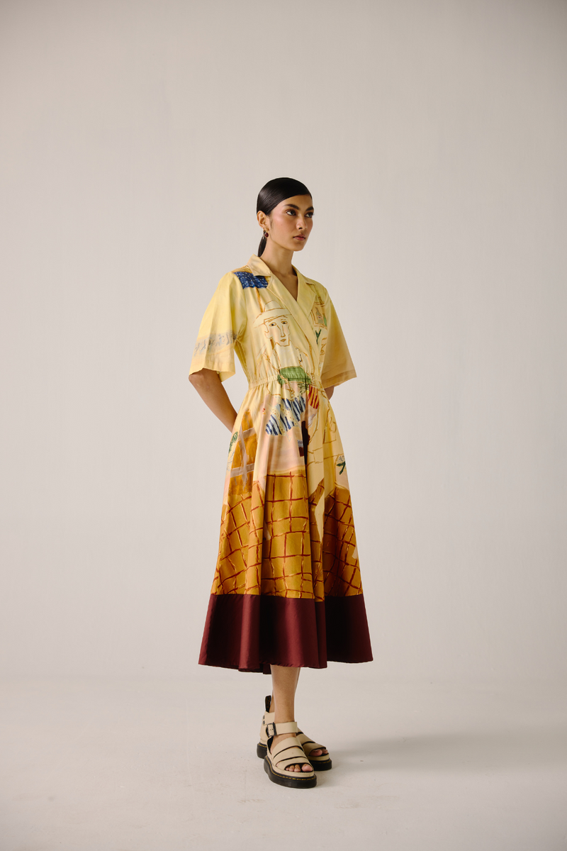 Print Blocked Dress - Fisherman cotton by CORD for women in Singapore