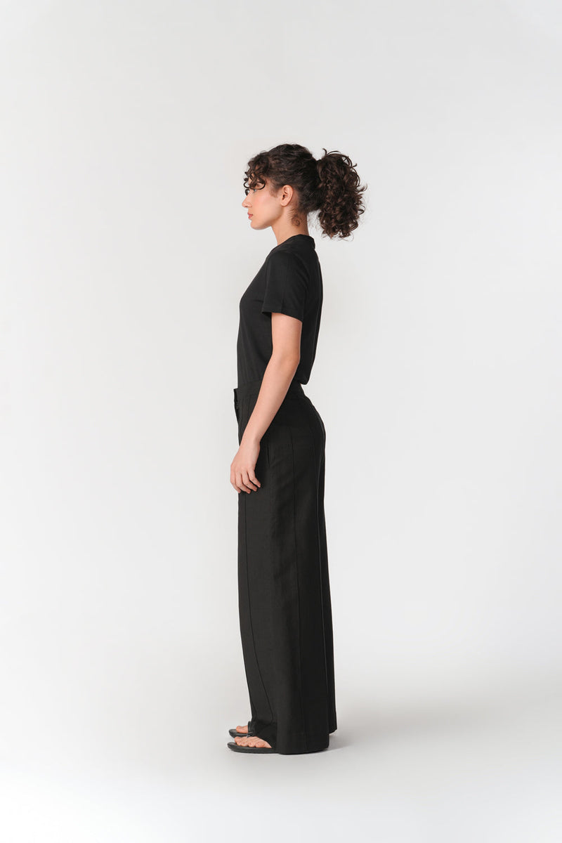 Wide Leg Pin-Tuck Pants pant/trouser by Turn Black in black for women in Singapore