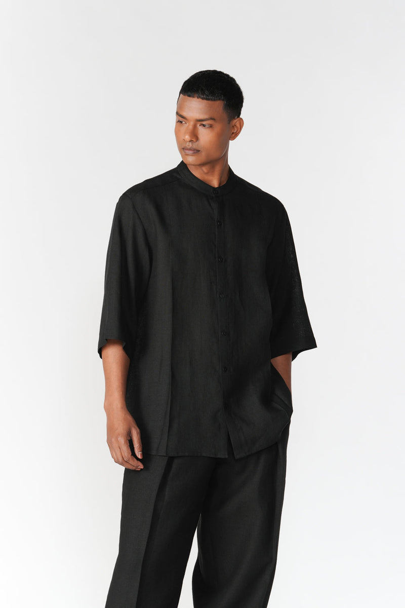 Double Pleat Shirt top/shirt by Turn Black in black for men in Singapore