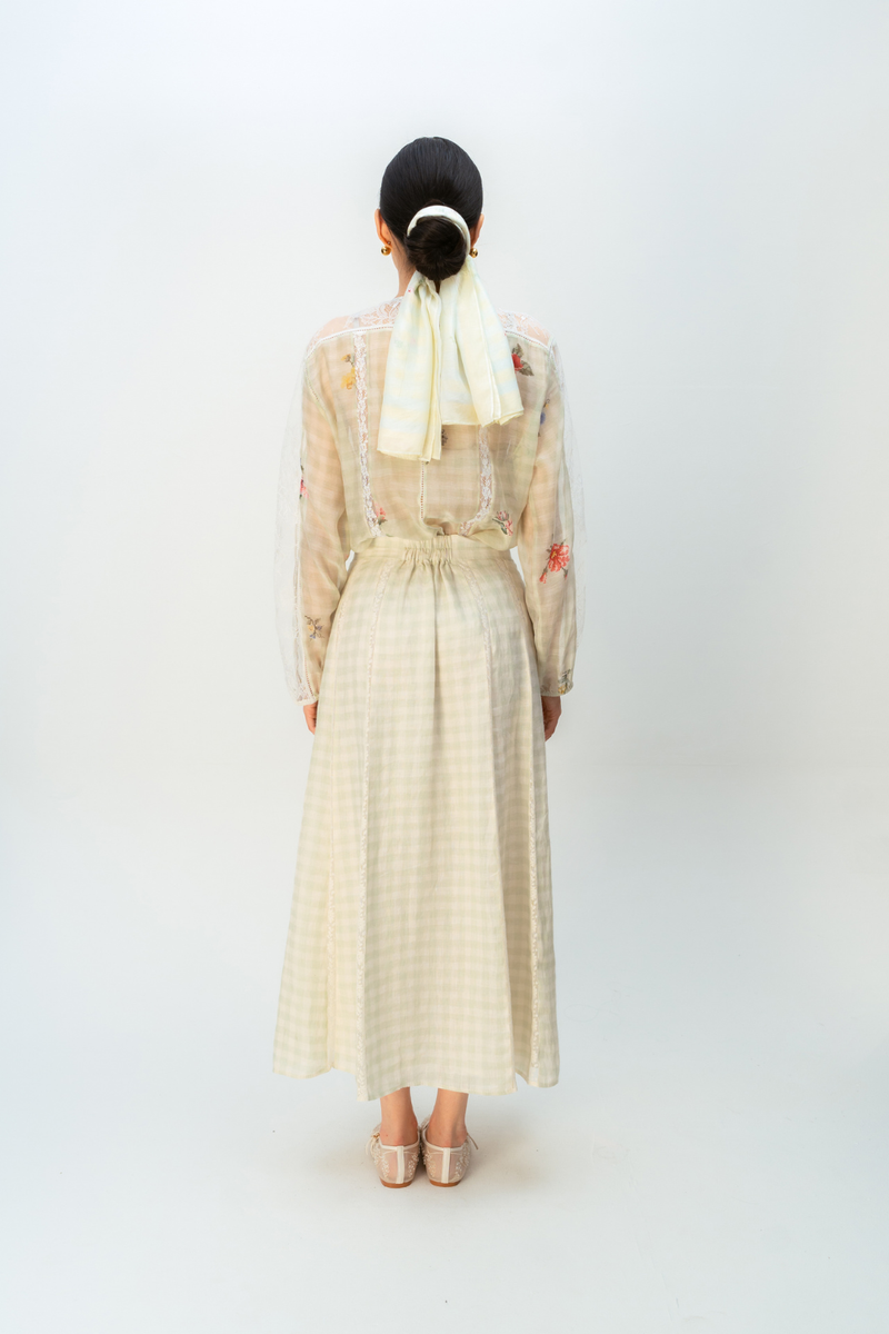 FAIRY CHECK SKIRT linen skirt by Ode to Odd in green for women in Singapore
