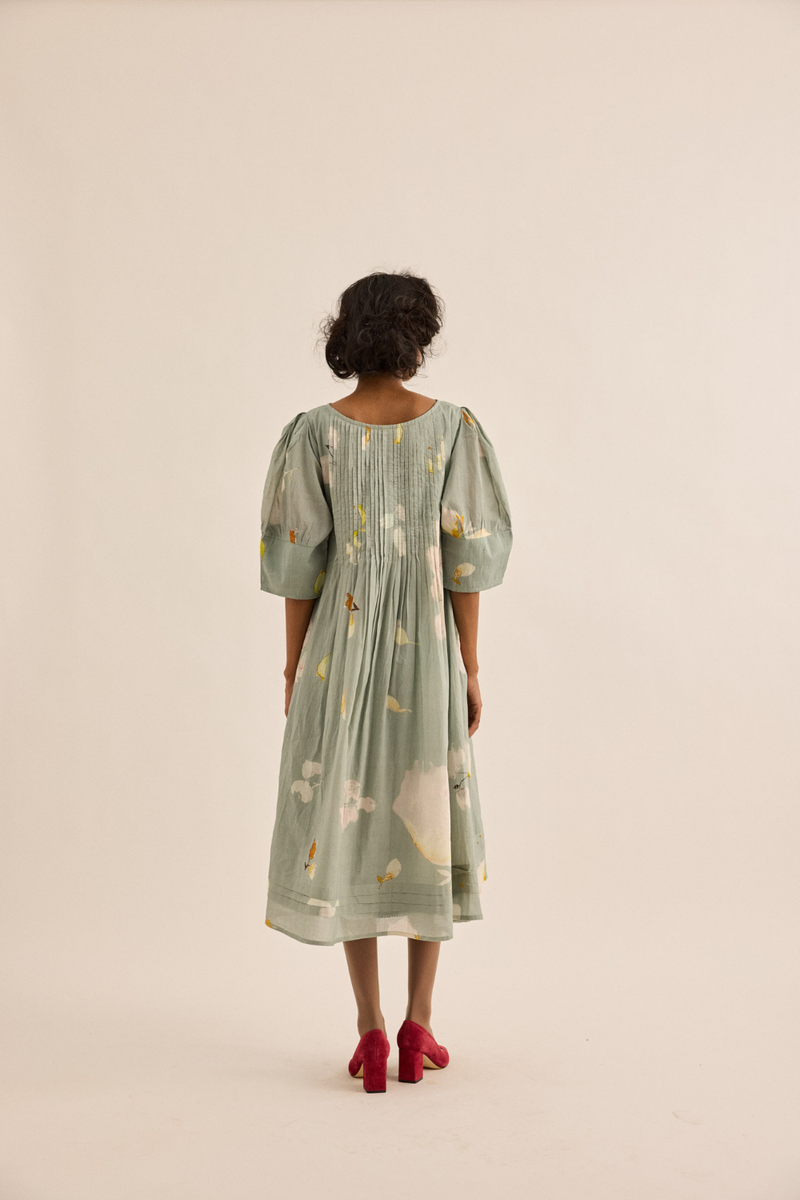 Cornflower Dress mul dress by Khara Kapas in sage green for women in Singapore
