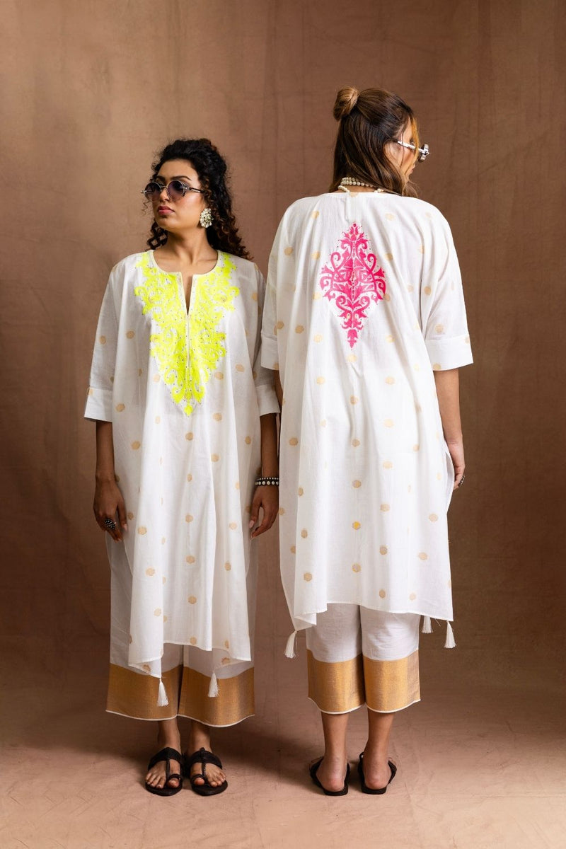 Summer Neon Kurta Set-Neckline Embroidery (neon lime green) Pure Cotton Kurta Set Sabo by Sabina — Canvas & Weaves Singapore