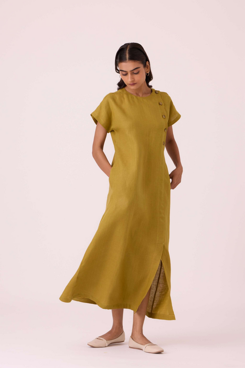 Liza Olive Linen Dress linen by The Summer House in mauve color for women in Singapore