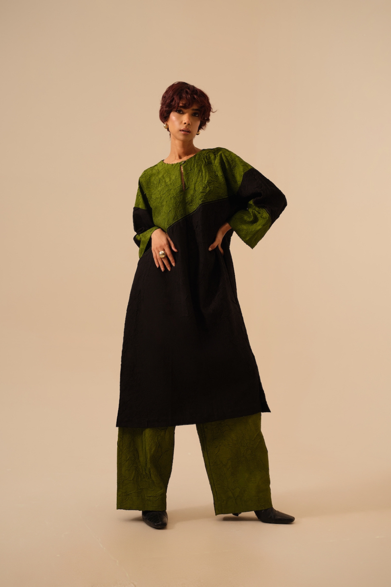 Petal Pants-Jade Green crushed silk pants/trousers by Stoique in green for women in Singapore