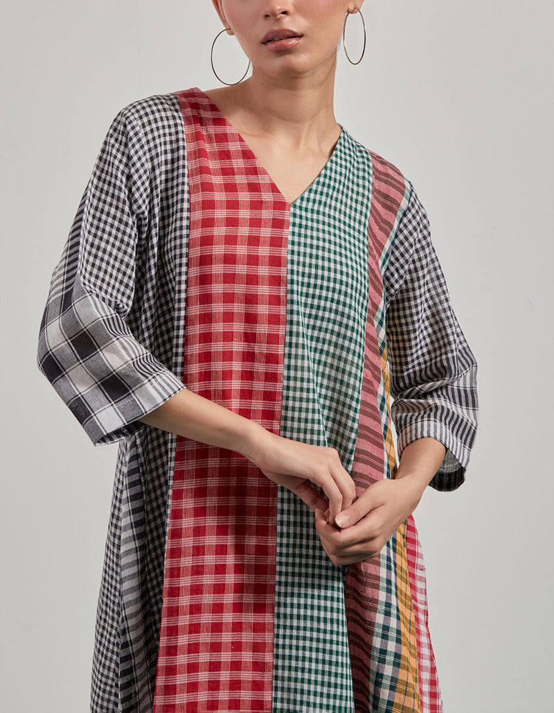 Sierra Dress gamcha dress by 145 East in green, red for women in Singapore