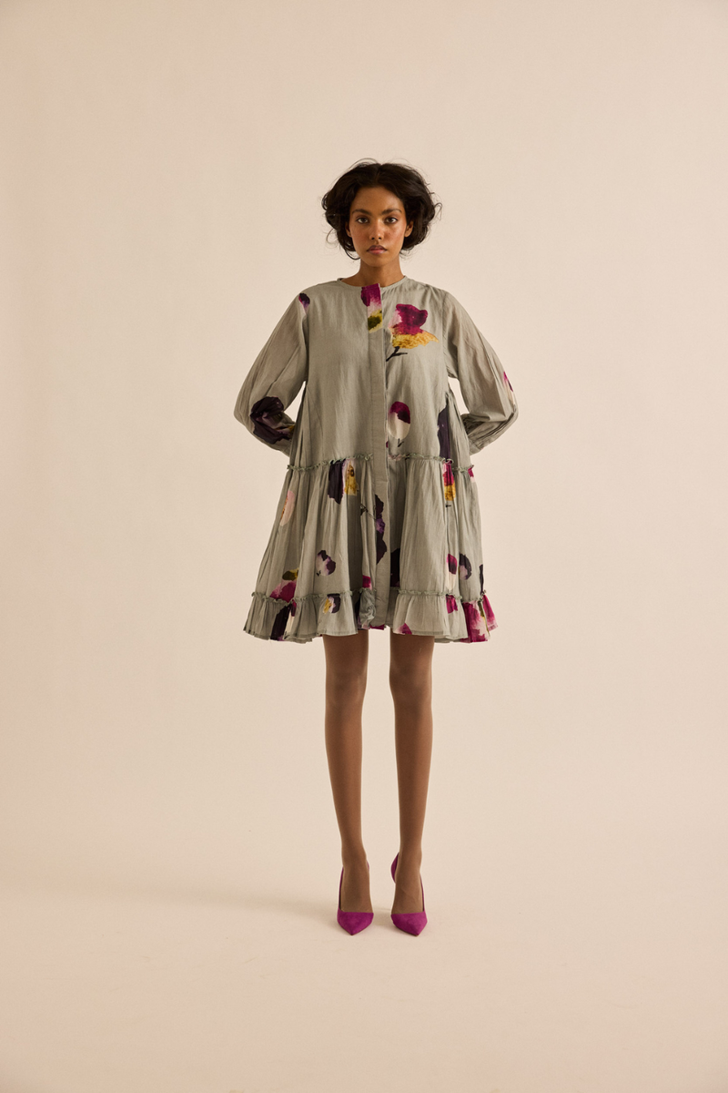 Florentina Dress mul dress by Khara Kapas in ash gray for women in Singapore
