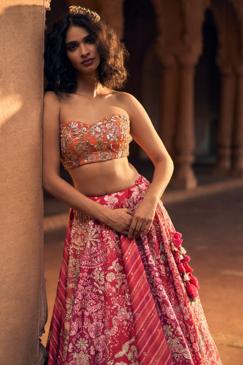 PH-2480 
Bustier
Lehenga 
Dupatta Set by Paulmi & Harsh for women in Singapore
