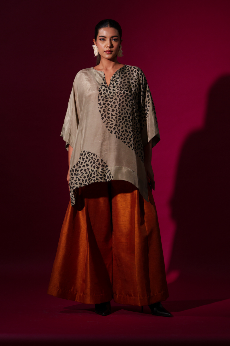 Beau Top-Grey + Black upada silk tops and shirts by Stoique in grey, black for women in Singapore