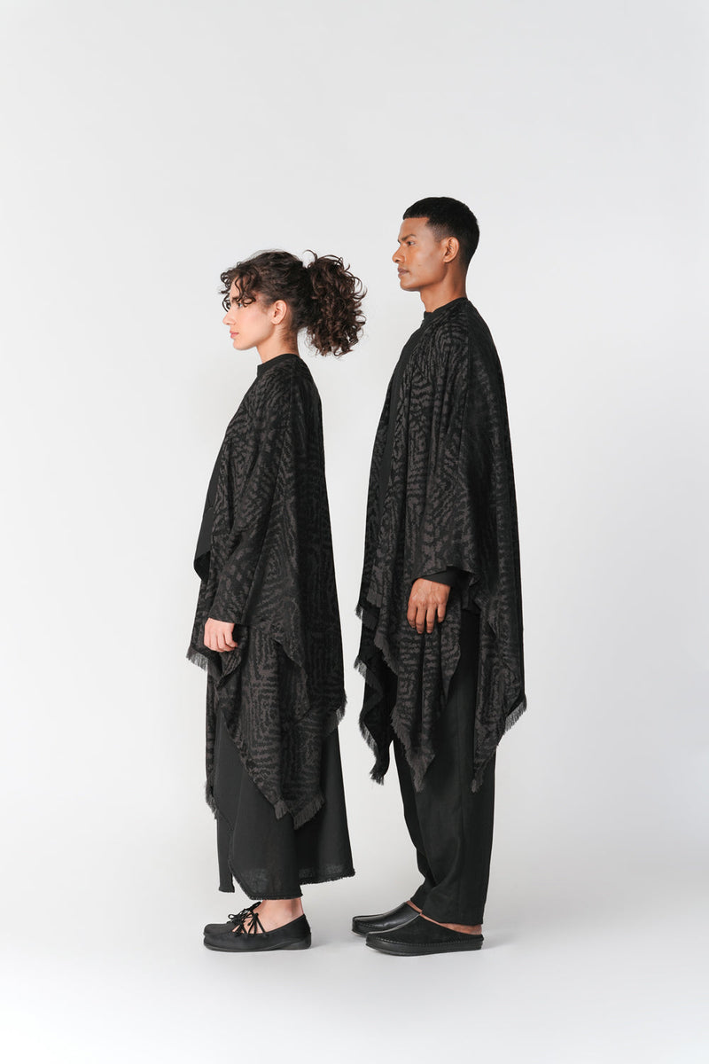 Jacquard Ruana Shawl scarve/stole by Turn Black in black for women in Singapore