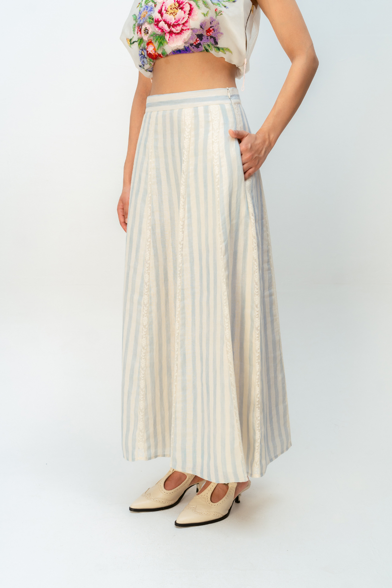 MEADOW LINE SKIRT linen skirt by Ode to Odd in blue for women in Singapore